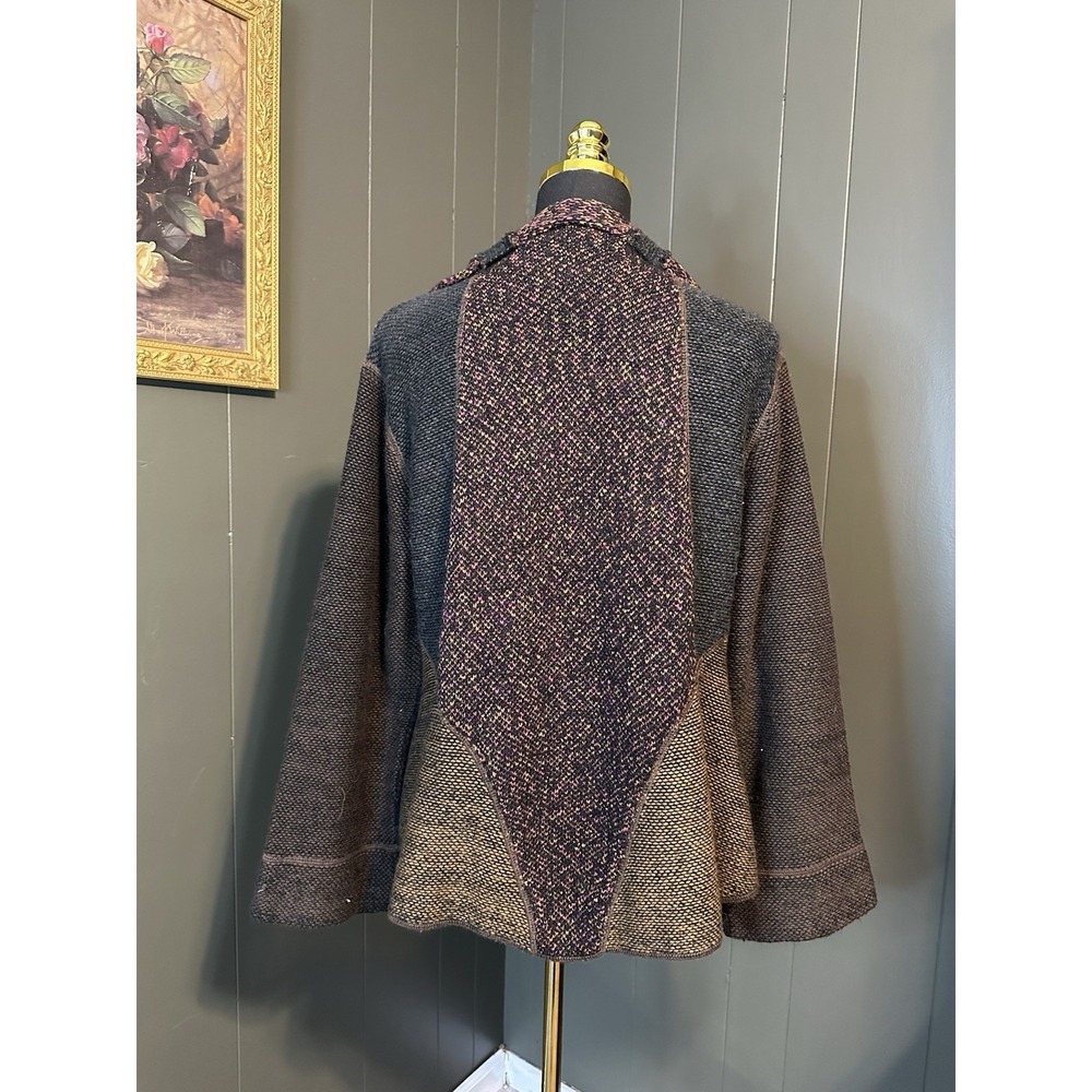 Curio New York Asymmetrical Tri Color Wool Blend Cardigan - Picture 5 of 9